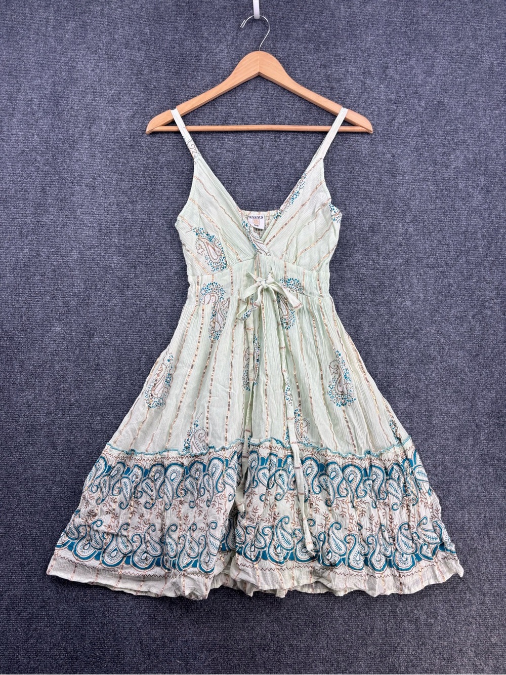 Ananta Light Green Paisley Boho Fairycore Resortwear Sundress Women’s S/M